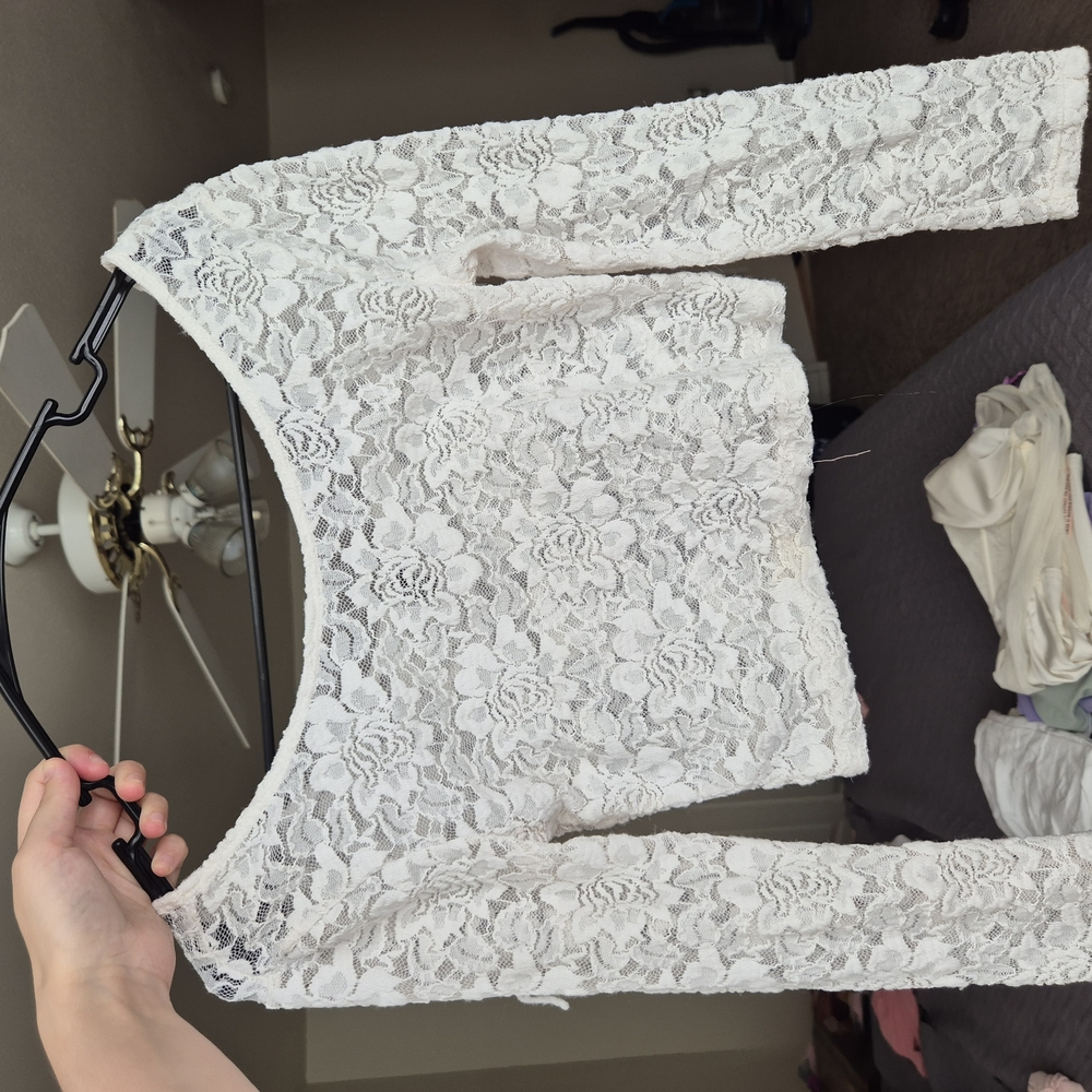 H&M White Embellished Long Sleeve Blouse